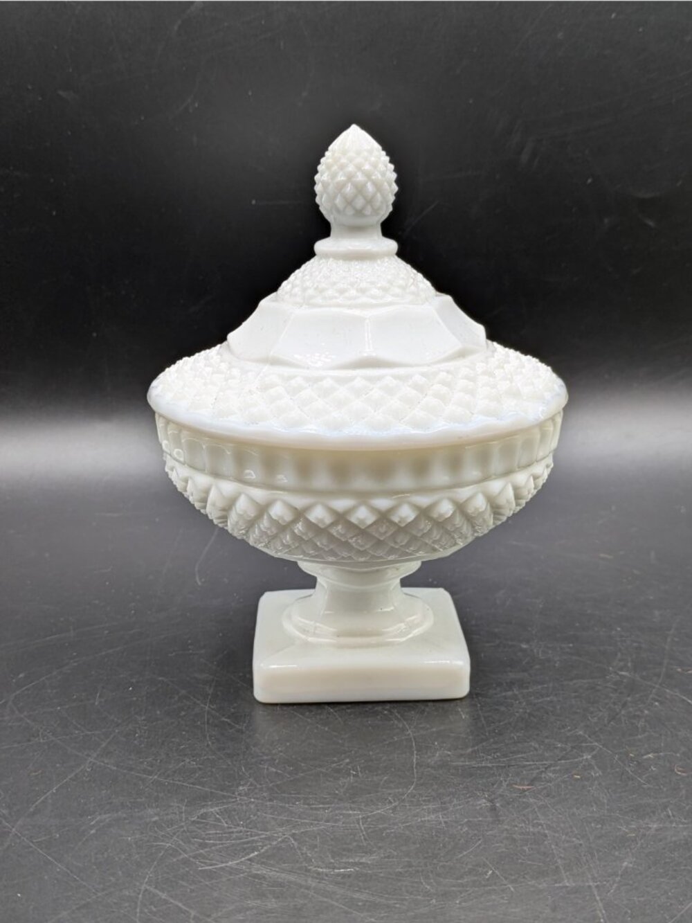 Vintage Westmoreland Milk Glass Covered Pedestal Candy Dish English Hobnail 6"